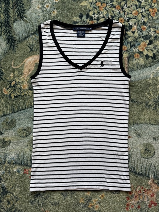 Ralph Lauren Tops - Ralph Lauren Sport V-Neck Black/white Tank Top, Size Small, Stretchy, Nautical